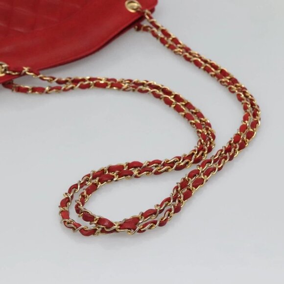 CHANEL Matelasse Chain Shoulder Bag Lamb Skin Gold Red CC Auth - Picture 6 of 16